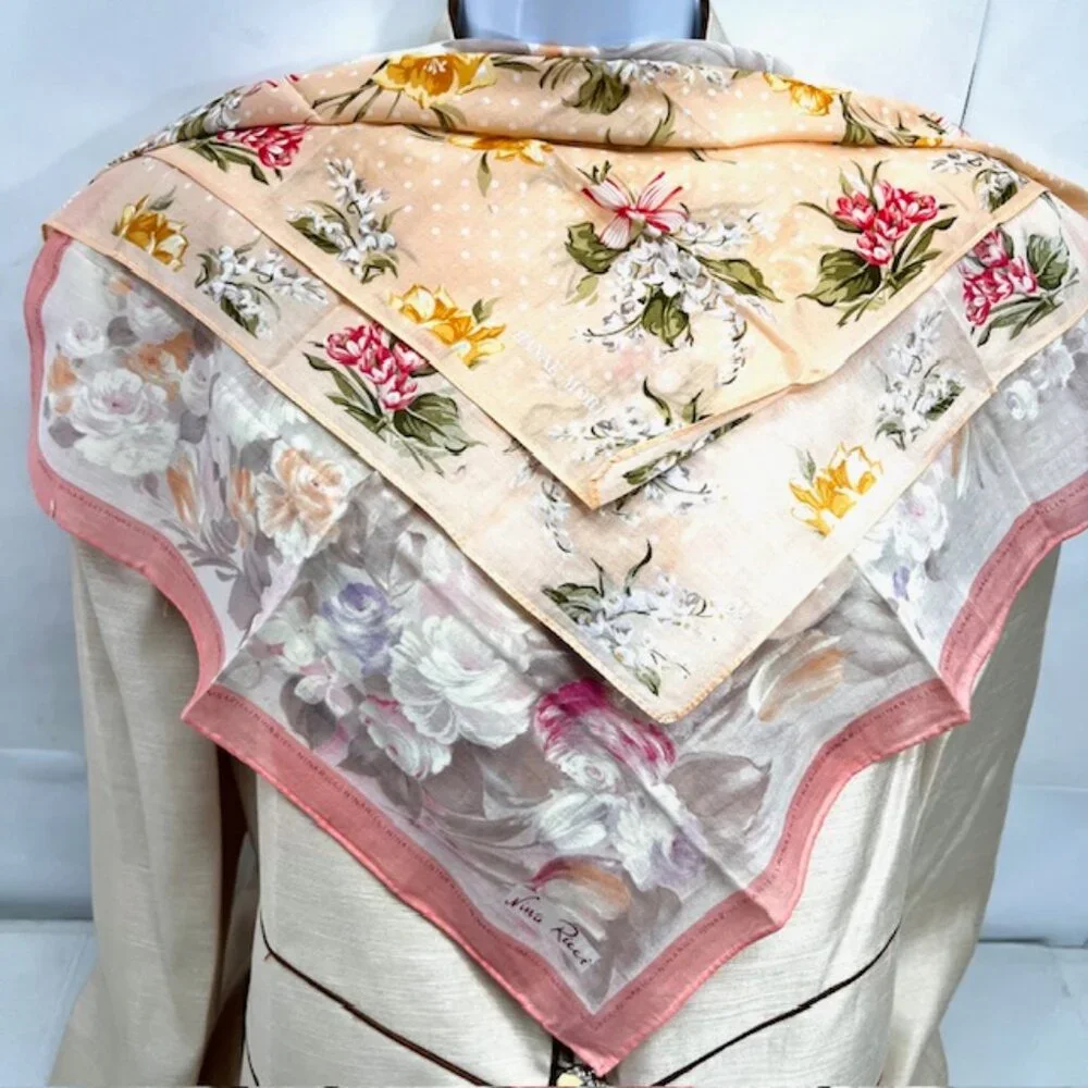 Set of 2  MiniScarf/Handker cotton Rina Ricci & Hanaae Mori Peach Floral ( 42)